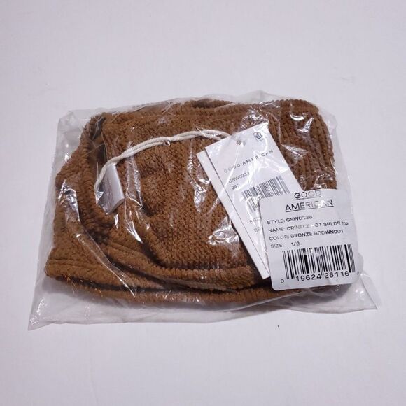 Good American Crinkle One Shoulder Bikini Swim Top Always Fits Brown Size 1/2 - Picture 5 of 8